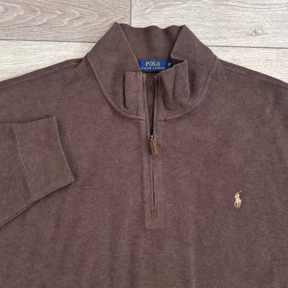 Polo Ralph Lauren Quarter Zip Pullover Mens 3XB Brown Sweater New Preppy Casual